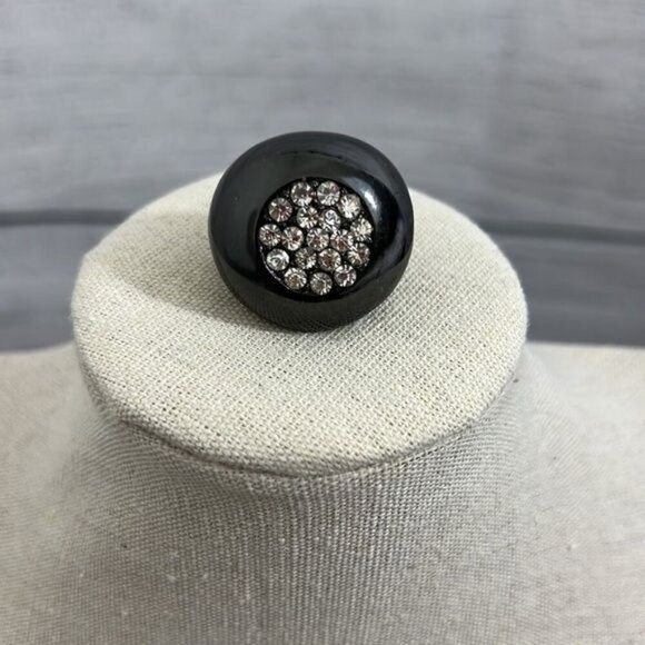 Bold Black Dome Ring With Clear Crystal Accents - Picture 1 of 5
